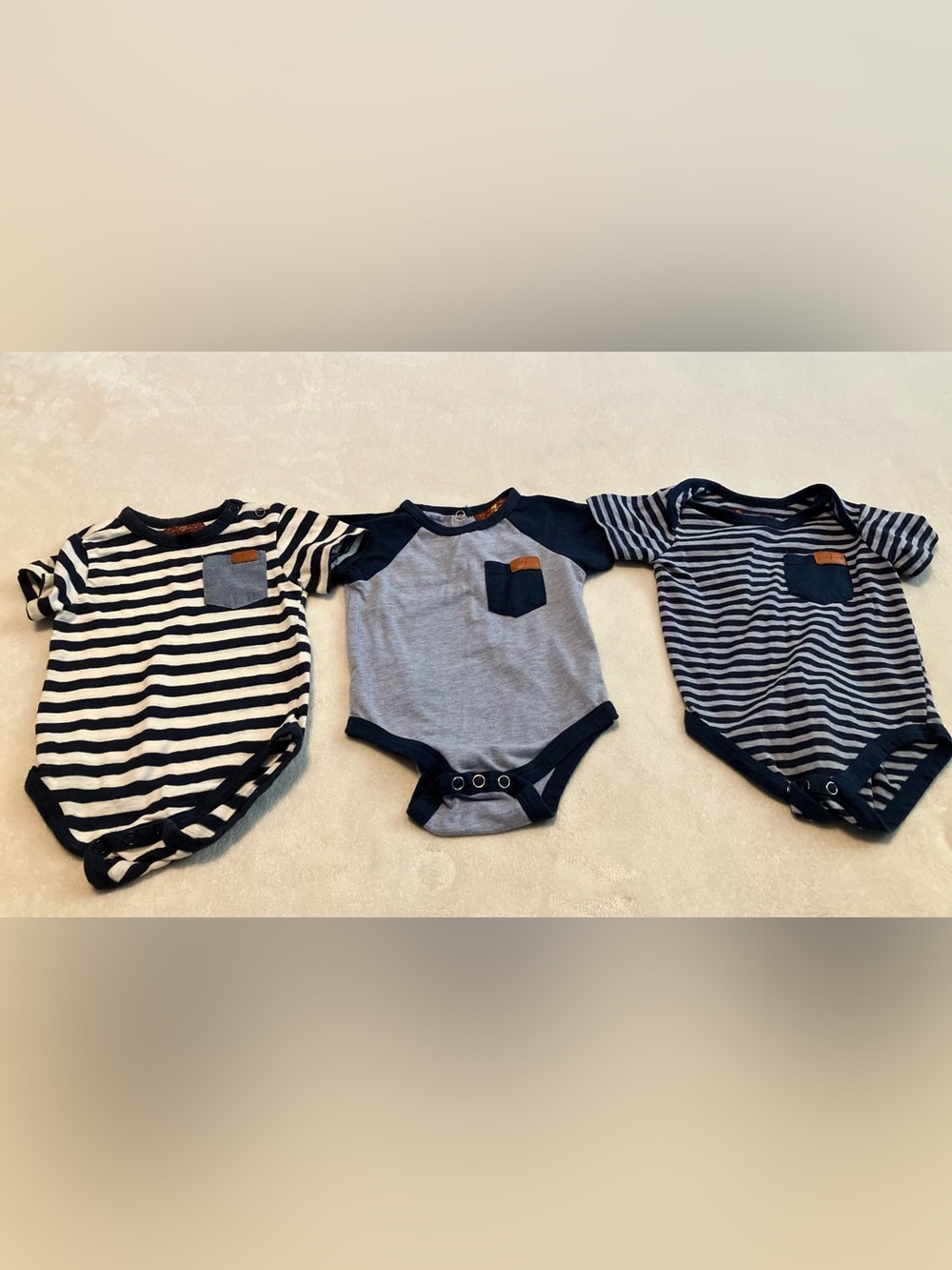 *last chance* 7 For All Mankind Navy & Gray Striped and Solid Baby Bodysuit Set
